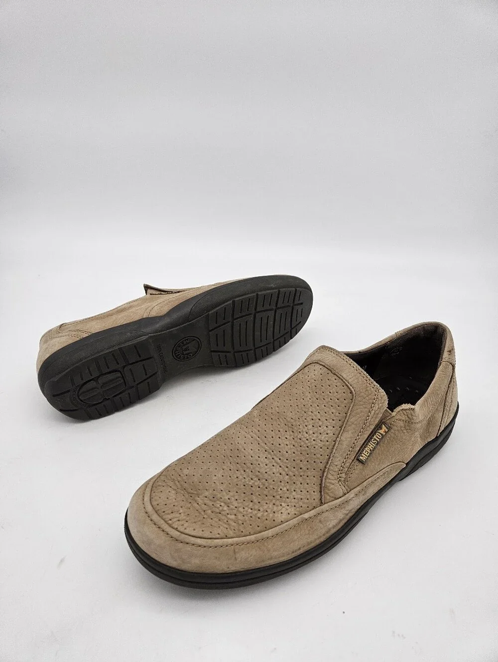 Mephisto Adelio  Men Beige Nubuck Perforated Moc Toe Loafers 13 made in Portugal